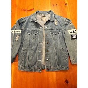 Aieryiyi Where Is My Mind Denim Jacket Women's M Distressed Patchwork NYC 1987